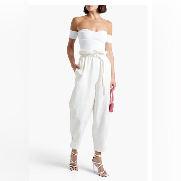 NWT!! HELMUT LANG women’s off-the-shoulder ribbed-knit top size L - Picture 1 of 9